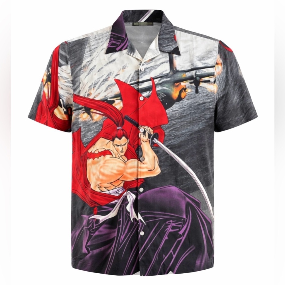 Vintage 90s Y2K AOP Anime Samurai Warrior Button Up Size Large NOS (Never Worn)​